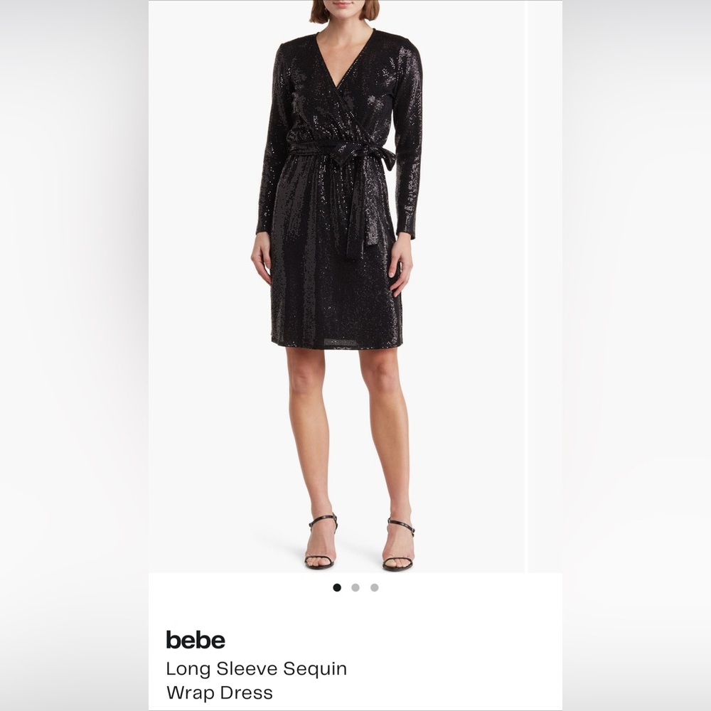 bebe Black Sequin Wrap Dress